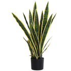 Outsunny 30" Artificial Snake Plant with 21 Leaves in Pot - Green-Beautiful artificial decorative Snake Plant with 21 realistic leaves 