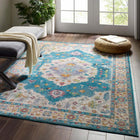 Modway Success Anisah Distressed Floral Vintage Medallion Area Rug - 5 ft W x 8 ft L - Blue Ivory Yellow Orange-Tight Low Pile Weave