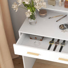 HOMCOM Vanity Desk with Mirror and Lights - 40.9" L x 15.7" W x 55.1" H - White-Constructed from solid particleboard and MDF with melamine finish 