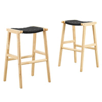 Modway Saoirse Woven Rope Wood Bar Stool - Natural Black - Set of 2-Woven Rope