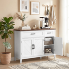 HOMCOM 44" Farmhouse Sideboard Buffet Cabinet with Chevron Doors & Drawers - White-Wide countertop accommodates coffee stations or decorative displays