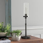 Hudson&Canal Frieda 26.68" Tall Table Lamp with Glass Shade - Blackened Bronze/Seeded-Handcrafted blackened bronze finish is applied to the cylinder metal base