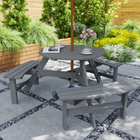 Outsunny Picnic Table Bench Set with Umbrella Hole for 6 People - Grey-Solid wood frame is stable for reliable daily use