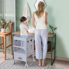 Qaba Folding Toddler Kitchen Helper Step Stool with Handles, Safety Rail and Non-Slip Strips - Grey-The pine frame makes the kitchen stepping durable and durable 