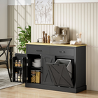 HOMCOM Farmhouse Sideboard Cabinet with Charging Station & Hidden Garbage Storage - Black-Hidden 7-gallon tilt-out bin keeps kitchen tidy. Also for a laundry basket