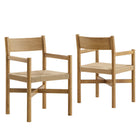 Modway Alvia Oak Wood Dining Armchairs With Woven Seats - Weathered Oak - 2 Pack-Solid Oak Wood Dining Chairs
