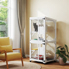PawHut 31.5" L Outdoor Large Catio Cat House with Wheels and Resting Box - White-Three large jump platforms and inner resting box for playing and lounging 