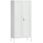 HOMCOM 69" Metal Storage Cabinet with Lock - White-Three adjustable shelves with 60 height options, offering customizable storage for any item size
