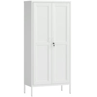 HOMCOM 69" Metal Storage Cabinet with Lock - White-Three adjustable shelves with 60 height options, offering customizable storage for any item size