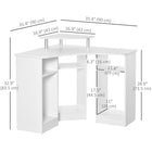 HOMCOM 35.5" L-Shaped Computer Desk with Monitor Stand and Open Shelves - White-3 hutch shelves under the tabletop provide extra room for books, files, papers etc.