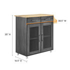 Modway Cuisine Kitchen Cart - Charcoal Natural-Rubberwood Top