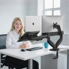 ShoppingAll Dual VESA Monitor and Laptop Mount with Fully Adjustable Gas Spring Arm and Office Desk Clamp - Black-Fully Adjustable & Easy to Position: Enjoy seamless tilt (-85° to +90°), swivel (±90°), and full 360° rotation with smooth one-hand height adjustments up to 15.6"