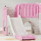 Qaba 7-in-1 Toddler Slide with Playhouse and Basketball Hoop for Indoor Play - Pink-Physical activities like climbing and basketball boost motor skills 
