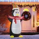 HOMCOM 8' Lit Inflatable Penguin with Merry Christmas Christmas Yard Decoration-Automatically inflate after power-on for easy setup 