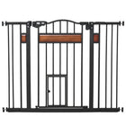 PawHut 29.1''-41.3'' Extra Wide Dog Gate with Cat Door for Doorways - Black-Slide and lift the handle to pass through