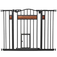 PawHut 29.1''-41.3'' Extra Wide Dog Gate with Cat Door for Doorways - Black-Slide and lift the handle to pass through