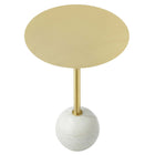 Modway Aliza Round White Marble Side Table - White Brass-Assembly Required