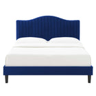 Modway Juniper Channel Tufted Performance Velvet King Platform Bed - Navy-Channel Tufted Headboard