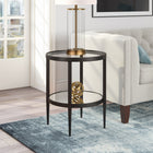 Hudson&Canal Hera 20"W Round Side Table with Mirror Shelf - Blackened Bronze-Hand crafted satin nickel finish is applied to the steel frame