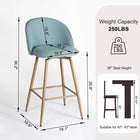 Homy Casa 26'' Counter Height Bar Stools with Blue Upholstered Fabric Seat - 2 Pack-Stylish Look: The blue upholstered fabric seat adds a pop of color and modern elegance.