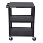 Luxor TUFFY 34" H Three-Tier Multi-Purpose Utility Cart - 24" W x 18" D - Black-It is equipped with four 4-inch swivel casters, two of which include locking brakes for stability