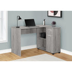 Monarch Specialties 7346 46" Computer Desk - Industrial Grey/Storage Cabinet-Open and closed storage options on the right side include 2 cubbies with 1 fixed shelf panel, 1 storage drawer with a silver handle and metal drawer glides, and 1 cabinet with a silver handle and metal door hinges