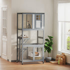 PawHut 36" L Outdoor Cat House Catio with Wheels and Asphalt Roof - Grey-Superior asphalt roof provides weather resistance 