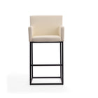 Manhattan Comfort Ambassador 21" Mid-Century Modern Faux Leather Upholstered Bar Stool - Cream and Black - 3 Pack-Includes Footrest Base