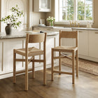 Modway Alvia Oak Wood Counter Stools With Woven Seats - Weathered Oak - 2 Pack-X-Stretcher Support Base