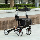 HOMCOM Folding Rollator Walker with Large Seat, Backrest and Bag - Black-Single-click, 8-level height adjustment suits various users 