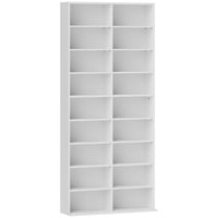 HOMCOM Double Media Cabinet, 9-Tier DVD Shelf with 18 Compartments - White-Holds up to 640 CDs/360 DVDs. Or use for books, other media or decorations
