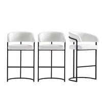 Manhattan Comfort Augusta 22.8" Modern Leatherette Upholstered Barstool - White - 3 Pack-Modern Barstool with Backrest Perfect for Bar and Kitchen Use