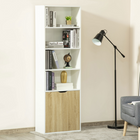 HOMCOM 6-Tier Tall Bookcase with Double Door Cabinet - Oak-This shelving unit can be used as a display unit, storage shelf or a plant stand 