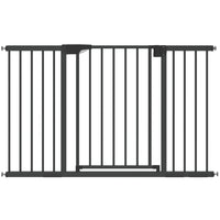 PawHut 30" - 51" Baby Gate with 2 Extension Kit and Auto-Close - Black-Certified pet gate fits 29.9" -50.8" (76-129 cm) openings with 29.9" (76 cm) height, protects babies and pets at home 