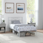 HOMCOM Twin Size Metal Platform Bed Frame with Headboard - White-Equipped with tall headboard and footboard for beauty and back support