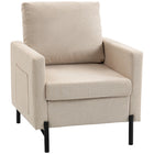 HOMCOM Modern Accent Chair with Metal Legs - Side Pockets - Thick Cushion for Bedroom - Beige-Breathable linen-look fabric resists wrinkles and deformation
