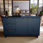 Manhattan Comfort Granville 55.04" Modern Sideboard - Midnight Blue-Includes 3 Full Extension Drawers with Top Drawer Designed in Vertical Textured Ribbed Lines Made from Solid Wood and 3 Concealed Shelves