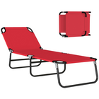 Outsunny Folding Lounge Chair - 5 Position Sun Tanning Chair - Red-Tan or lounge around the pool together on