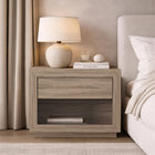 Manhattan Comfort Soren 32" Contemporary 1-Drawer Nightstand - Natural Oak-Modern nightstand featuring a clean, handle-less drawer for a sleek, minimalist aesthetic