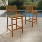Modway Rowe Outdoor Teak Wood Counter Chairs 2-Piece Set - Natural-Faux Rattan Seat And Back