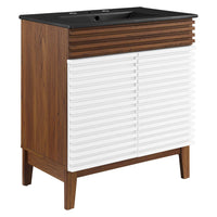 Modway Render 30" Bathroom Vanity - White/Walnut/Black-Mid-Century Modern Style