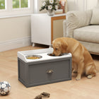 PawHut Large Elevated Dog Bowl Stand with Bowl and Storage - Grey-Raised dog feeder design helps reduce neck and joint strain for large dogs during mealtime 
