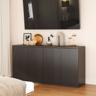 HOMCOM 30.7" Fluted Sideboard Buffet Cabinet with Push-to-Open Door - Distressed Black Grey - Set of 2-Fluted doors and push-to-open design ensure a sleek look