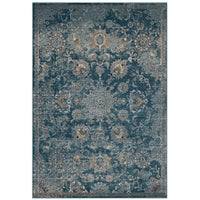 Modway Cynara Distressed Floral Vintage Medallion Area Rug - 5 ft W x 8 ft L - Silver Blue Teal/Beige-Distressed Floral VintageMedallion Area Rug