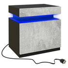 HOMCOM Nightstand with LED Lights - Cement Grey-Work well as a bed side table, sofa side table, or small organiser for small rooms 