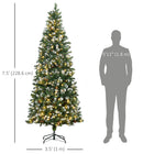HOMCOM 7.5' Pre-Lit Snow-Flocked Skinny Artificial Christmas Tree - Green-Its slim shape makes it an great fit for small rooms or as a second Christmas tree in an entryway without taking up too much floor space 