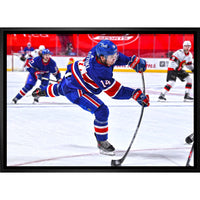 Nick Suzuki Montreal Canadiens Shooting - Framed Canvas - 31" x 22"-Premium canvas print with gallery-wrapped edges