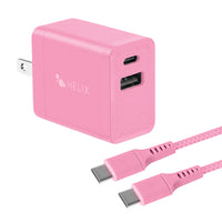 Helix USB-C + USB-A Wall Charger with Cable - 20W - Pink-20 Watt