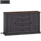 HOMCOM 57.9" L Cabinet with Charging Station and Thickened Top - Black Wood Grain-Built-in power strip with two power outlets, a USB and a USB-C port offers convenient charging