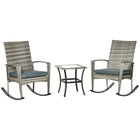 Outsunny 3-Pieces Patio Wicker Rocking Chair Set - Grey-2 rocking chairs and 1 side table bistro set make a great addition to your outdoor patio or deck   
